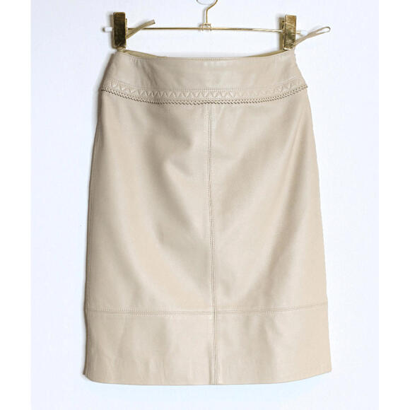 Escada Beige Lambskin Leather Pencil Skirt - 34 Small